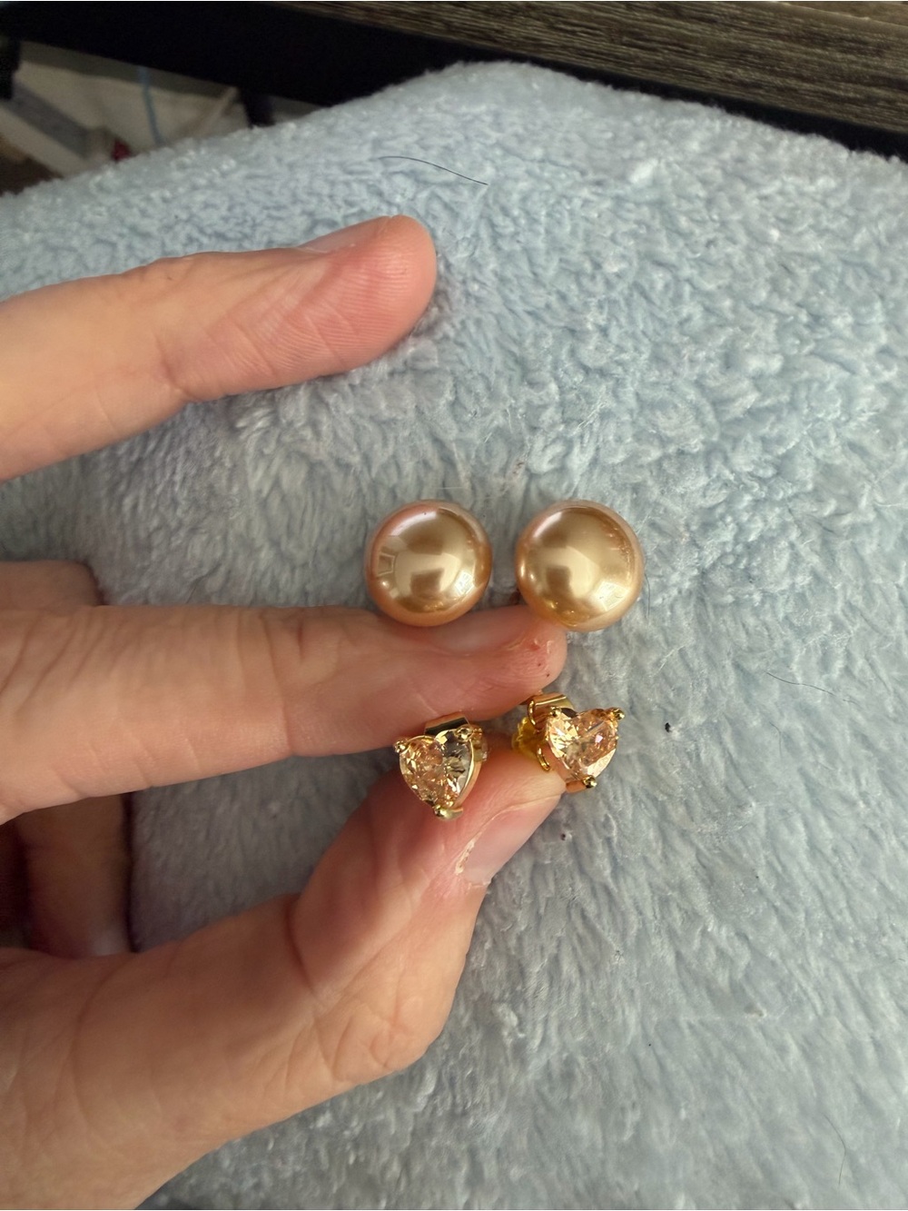 Gold Pearl and Heart CZ Stud Earring Set - Champagne Gold